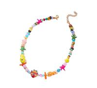 WSQHAO Collar de cuentas trituradas concha estrella mar pez cerámica colorido for mujeres y hombres, Gargantilla playa verano con animales marinos océano, 2 uds Para Mujer