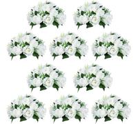 WSQHAO Decoración de Flores Artificiales Uds. De 10 y 15 Cabezas Rosas con Base, arreglo Bolas Falsas, Ramo for decoración del hogar Boda para Hogar(White,6 Pcs)