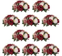 WSQHAO Decoración de Flores Artificiales Uds. De 10 y 15 Cabezas Rosas con Base, arreglo Bolas Falsas, Ramo for decoración del hogar Boda para Hogar(Burgundy Dusty Rose,10 Pcs)