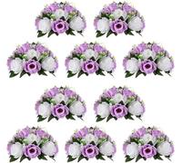 WSQHAO Decoración de Flores Artificiales Uds. De 10 y 15 Cabezas Rosas con Base, arreglo Bolas Falsas, Ramo for decoración del hogar Boda para Hogar(Lilac White,6 Pcs)