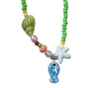WSQHAO Gargantilla con cuentas y colgante de estrella mar for mujer, collar colorido cerámica forma pez, accesorios joyería románticos for playa, 3 uds Para Mujer(Color8)