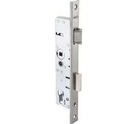 WSS Cerradura de marco de tubo (mortaja) para la puerta principal PZW U-Stulp, con trampa y pestillo, medida de mandril 34 mm, distancia 92 mm, tuerca de 8 mm, acero inoxidable