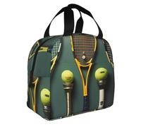 WSSYYBF Bolsa de almuerzo con pelotas de tenis y raquetas. Bolsa de almuerzo aislada, bolsa térmica Oxford para trabajo y picnic