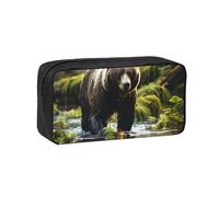 WSSYYBF Brown Bear Pounce - Estuche para bolígrafos simple y espacioso. Funda grande y espaciosa, bolsa Oxford 600D con cremallera para el trabajo, la oficina, moda para mujer