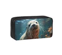 WSSYYBF Estuche para bolígrafos con diseño de cachorro de sella en el agua, simple y espacioso. Funda grande y espaciosa, bolsa Oxford 600D con cremallera para el trabajo, la oficina, moda para mujer
