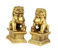 Wswqop 2 Figuras de Leones Guardianes, Adorno Feng Shui Tradicional para El Hogar Y La Oficina, Multiusos, Hecho a Mano en Resina, 10 Cm X 6.3 Cm X 20