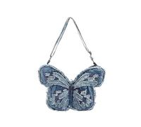 Wswqop Bolso de Tela Mariposa Bolso Bandolera Mochila Bolso Hombro Diseño Irregular con Bordado y Bordes Material Vaquero Suave Adecuado para Viajes Casuales, Azul Claro