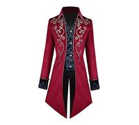 Wswqop Medieval Tailcoat Largo Estilo Victoriano Chaqueta Steampunk con Solapa Traje de Cosplay Uniforme Príncipe Material Poliéster Adecuado para Fiestas Di, Rojo, s