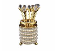Wswqop Soporte para Cucharas de Postre Organizador Portacubiertos Vaso para Cubertería Soporte de Utensilios con Diseño Dorado y Cristal en Materiales de, Juego De Cucharas De Perlas Grandes