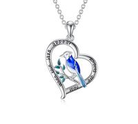 WSX Collar de plata de ley 925 con colgante de pájaro azul de la suerte, diseño de petirrojo con texto en inglés "Nuestro amor nunca muere", regalo para mujeres y madres, Plata esterlina, No es una