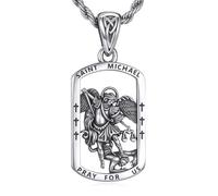 WSX Collar de plata de ley con colgante de amuleto de San Cristóbal y Miguel, protector religioso, joyería para mujeres y hombres, Plata de ley, No es una piedra preciosa