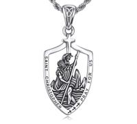 WSX Collar de plata de ley con colgante de amuleto de San Cristóbal y Miguel, protector religioso, joyería para mujeres y hombres, Plata esterlina, No es una piedra preciosa
