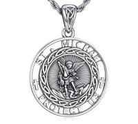 WSX Collar de plata de ley con colgante de amuleto de San Patrón, joyería protectora religiosa para mujeres y hombres, Plata esterlina, No es una piedra preciosa