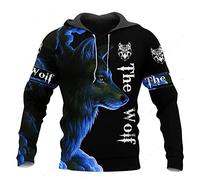 WSXJJ Sudadera Manga Larga Capucha 3D Vikingo Odin Tattoo, Chaqueta Estilo Jersey Informal para Hombre Nórdico Ropa Escandinava,Fenrir Wolf Hoodie,L