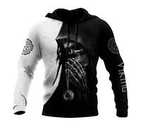 WSXJJ Sudadera Manga Larga Capucha 3D Vikingo Odin Tattoo, Chaqueta Estilo Jersey Informal para Hombre Nórdico Ropa Escandinava,Viking Skull Hoodie,L