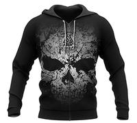 WSXJJ Valhalla Skull Viking Hoodie Hombre Sudadera Capucha Tatuaje Nórdico Estampado 3D Chaqueta Estilo Camisa Unisex Gran Tamaño,Valknut Skull Zipper,XL