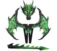 Wsymxuo Disfraz de Dragón para Niños Pack de Máscara Cola Equipo Infantil con Escamado Realista Relieves Puntiagudos Espinas, Verde Negro, RP Verde Negro