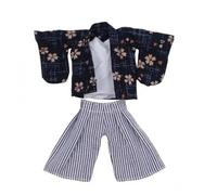 Wsymxuo Outfit Muñeca 1/12 Tejido Trenzado Traje Japonés Muñeca Estilo Edo Conjunto Tradicional , Negro, Blanco , Kimono con Flores Y Pantalón Corto A Rayas