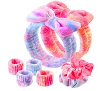 WSYUB Juego de diadema y pulsera de spa con coleteros para el pelo, diademas para lavar la cara, maquillaje para el cuidado de la piel, bandas de muñeca para lavar la cara