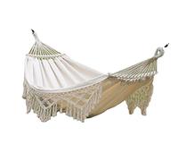 WSZGR Hamaca de Algodón, Cámping Hamacas de jardín, Hamaca Colgante Doble Jardin Estilo Beige Flecos, Brasileña Al Aire Libre Ultraligera Hecho a Mano Hamaca(Color:White)