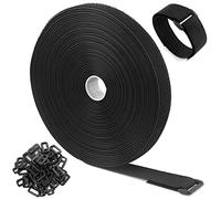 WSZJINB Sujetacables Reutilizables de 10m x 2cm con 50 Hebillas, Bridas Negras para Organizador Management de Cables, Negro
