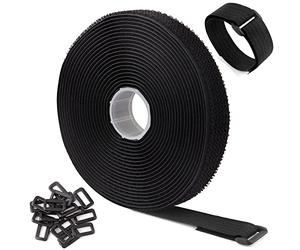 WSZJINB Sujetacables Reutilizables de 5m x 2.5cm con 25 Hebillas, Bridas Negras para Organizador Management de Cables, Negro