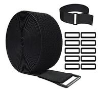 WSZJINB Sujetacables Reutilizables de 5m x 5cm con 10 Hebillas, Bridas Negras para Organizador Management de Cables, Negro