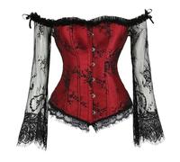 WSZJLN Blusa de corsé Bordada de Encaje con Mangas Fuera de los Hombros Sexy para Mujer Victoriano Vintage Floral Elegante Corsé Delgado Bustier Lencería Top-8125red-M