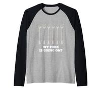 WT Fork WTF va en múltiples dientes doblados divertido juego de palabras humor Camiseta Manga Raglan