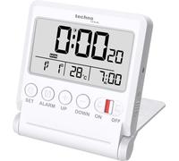 WT172 Technoline - Despertador de Viaje con Cubierta Protectora y Espejo Integrado, Reloj Despertador Digital con Fecha, Temperatura Interior, función de repetición y Reloj de Cuarzo. Despertador