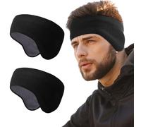WTACTFUL Paquete de 2 diademas de forro polar para hombre, orejeras de doble capa para invierno, diademas térmicas para clima frío, esquí, correr, ciclismo, senderismo, color negro