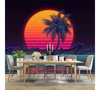 WTD Fantasy Neon Isla 350 x 256 cm - Fotomurales para salón dormitorio - Costa Noche Paisaje Tapiz Papel Pintado de Pared Papel Pintado Pared Efecto 3D Decoración de Pared Papel Pintado para