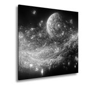WTD - Lienzo decorativo (60 x 60 cm), diseño de danza cósmica de colores y luz, color blanco y negro