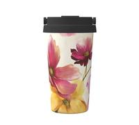 Wtercolor - Taza abierta con un solo botón, diseño de flores, protección del medio ambiente y la salud, de acero inoxidable, portátil, conservación del calor y conservación del frío, se utiliza para