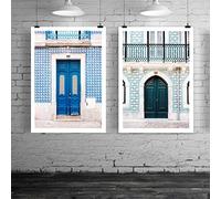 WTEVMAIY Lisboa Portugal De La Lona Sala De Decoracion Sin Marco Azul Pintura Moderno Verde Puerta Poster Imprimir Escandinavo Pared Cuadros Arte Para Puerta Salon Lisboa Portugal 40×50cm×2 Piezas