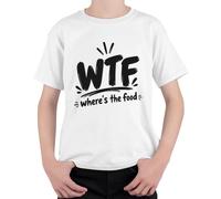 WTF Where's the Food - Camiseta infantil con texto en alemán "Where's the Food", Blanco, 140