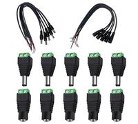 WTGID 5 pares de 12 V macho y hembra de 2,1 x 5,5 mm, adaptador de enchufe de alimentación CC, conector cilíndrico, incluye 10 cables de alimentación CC, adecuado para cámara de seguridad CCTV, tira