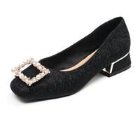 Wtharosa Bailarinas Mujeres Perlas Engastadas Cómodas Tacón Bajo Bloque Invitada Boda Oficio Trabajo Transporte Zapatos Negro Beige,Negro,37 EU