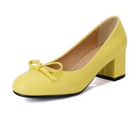 Wtharosa Bombas De Tacón Ancho para Mujer con Detalle De Lazo Punta Redonda Clásica Cómoda Oficina Boda Fiesta Vestido Zapatos Moda Mujeres,Amarillo,51 EU