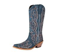 Wtharosa Botas Cowboy Mujer Western Azul Marino Ante Bordado Tacón De Madera Estilo Country Rodeo Baile,Azul,46 EU