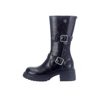 Wtharosa Botas De Combate De Media Pantorrilla para Mujer Cuero Negro con Doble Hebilla Suela Gruesa Moda Casual Diario,Negro,38 EU