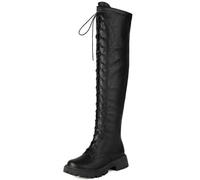 Wtharosa Botas De Combate sobre La Rodilla para Mujer Cuero Sintético Cordones Suela Gruesa Moda Casual Diario Calle,Negro,43 EU
