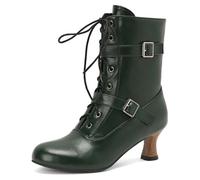 Wtharosa Botas Media Pantorrilla para Mujeres Botas Combate Hebilla Cordones Cremallera Tacón Grueso O Kitten Duraderas para Otoño Invierno Casual O Noche,Verde,37 EU