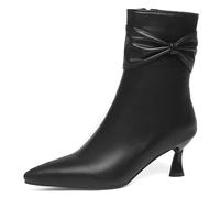 Wtharosa Botines Mujer Elegantes Punta Fina Lazo Tacón Grueso para Vestir De Noche & Fiesta De Cóctel Otoño Invierno Cuero PU,Negro,38 EU