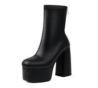 Wtharosa Mujeres Botas Tobillo Elásticas Diseño Plataforma Tacón Bloque Grueso Suela Plataforma Alta Cremallera Trasera para Trabajo Oficina Viaje Diario,Negro,45 EU
