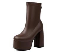 Wtharosa Mujeres Botas Tobillo Elásticas Diseño Plataforma Tacón Bloque Grueso Suela Plataforma Alta Cremallera Trasera para Trabajo Oficina Viaje Diario,Marrón,39 EU