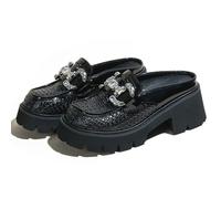 Wtharosa Mules Calados con Brillantes Mocasines de Plataforma Zapatos Sin Cordones para Vacaciones y Fin de Semana Transpirables Suela de Goma de Espuma,Negro,43 EU