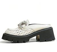 Wtharosa Mules Calados con Brillantes Mocasines de Plataforma Zapatos Sin Cordones para Vacaciones y Fin de Semana Transpirables Suela de Goma de Espuma,Apricot,34 EU