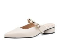 Wtharosa Mules Mujer Piel Punta Fina Tacón Ancho 3cm | Punta cerrada,talón abierto,diseño sin cordones,forro PU suave,suela de goma,conjuntos casuales