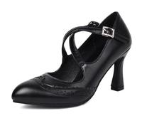 Wtharosa Pumps Mary Jane Brogue Inspiradas en el Vintage Mujer Punta Afilada Correa Cruzada Tacones de Aguja Elegantes Zapatos de Trabajo de Vestir Reuniones de Oficina,Negro,38 EU